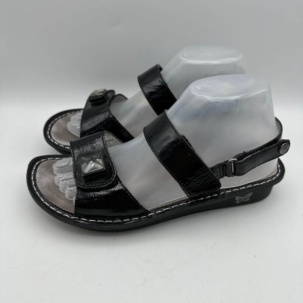 Alegria Verona Sandals Womens 38 US 8-8.5 Black Patent Leather Jewel Slingback